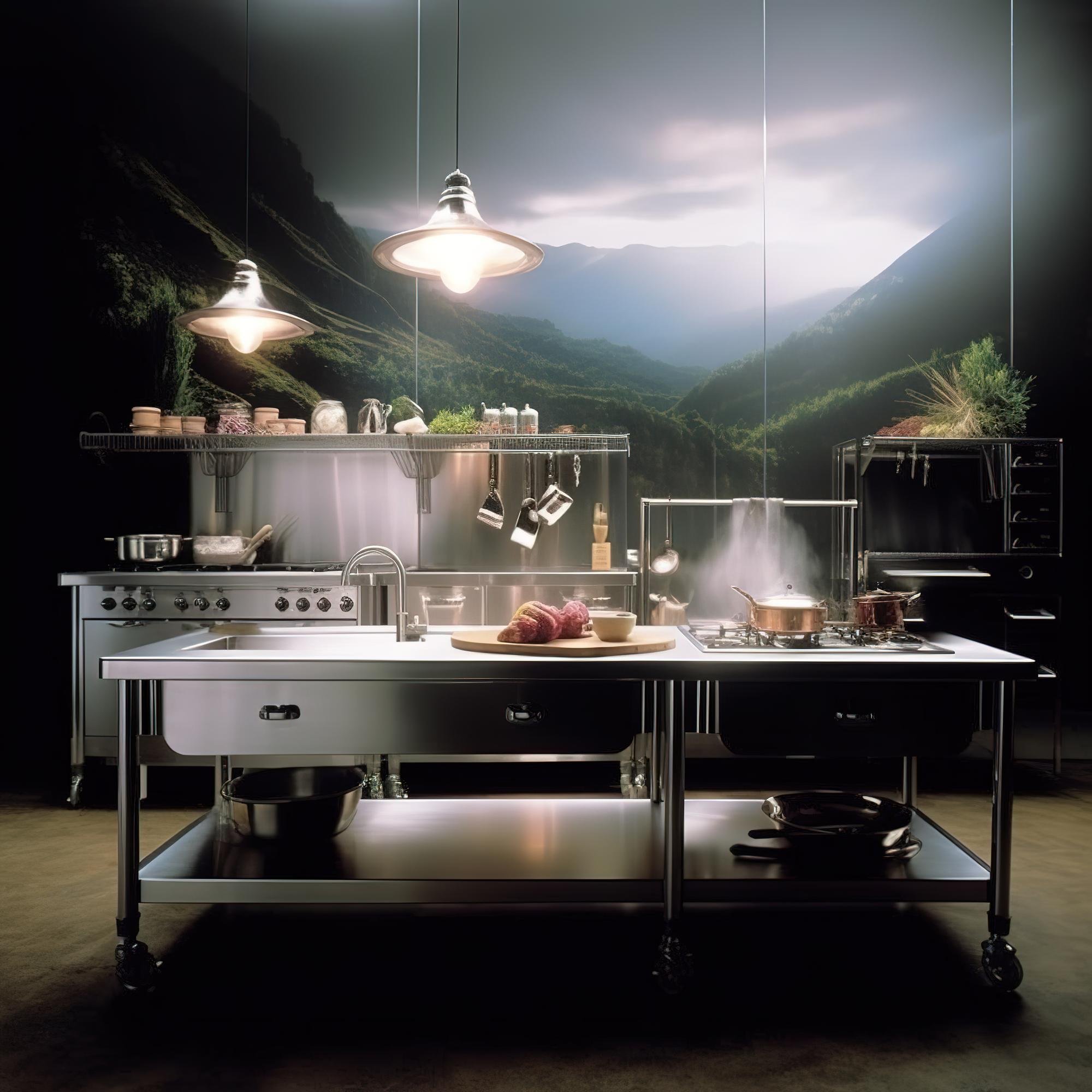 Interno laboratorio di cucina con attrezzature moderne
