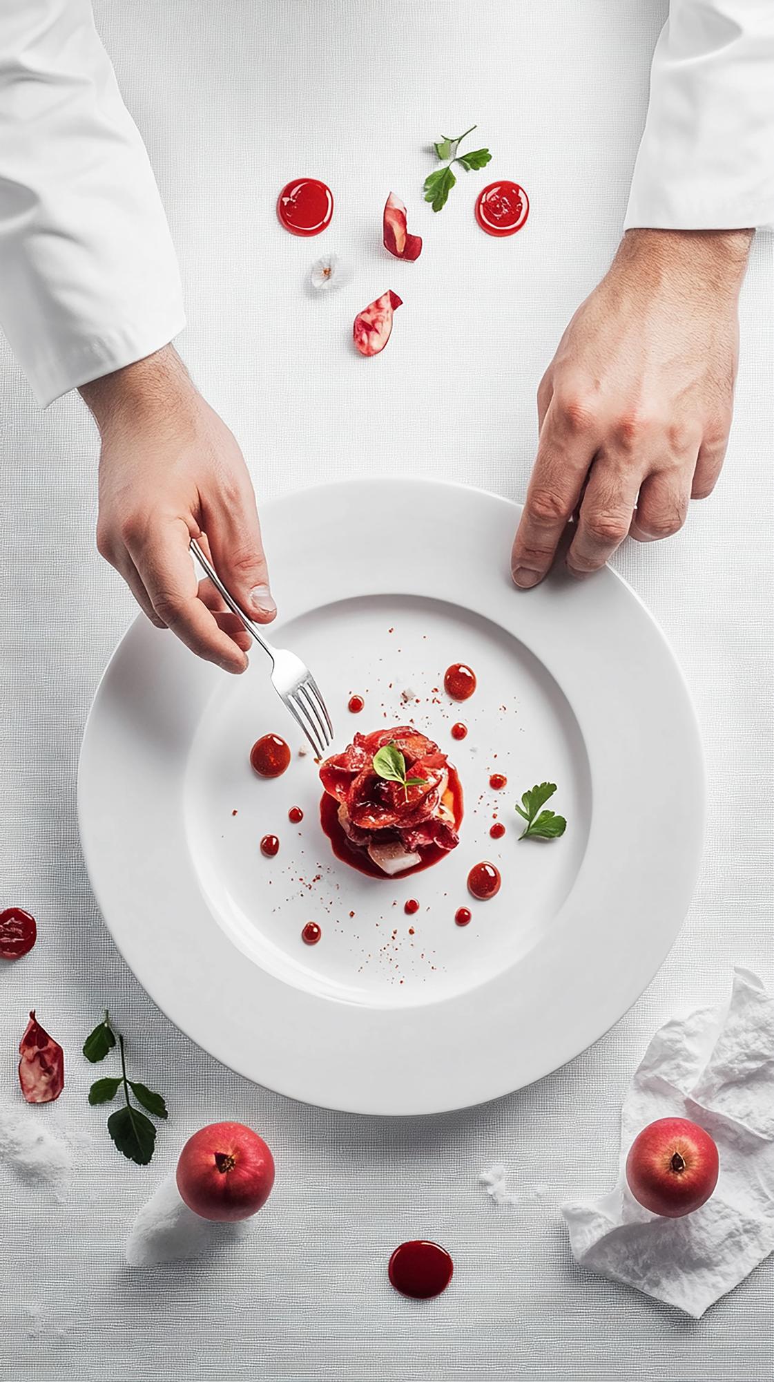 Chef che prepara una composizione moderna
